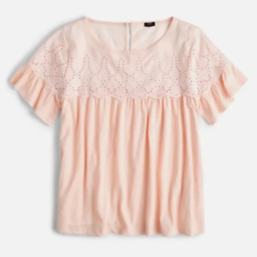 J.Crew Pink Eyelet Flutter Sleeve A-Line Top Blush Peach XS‎